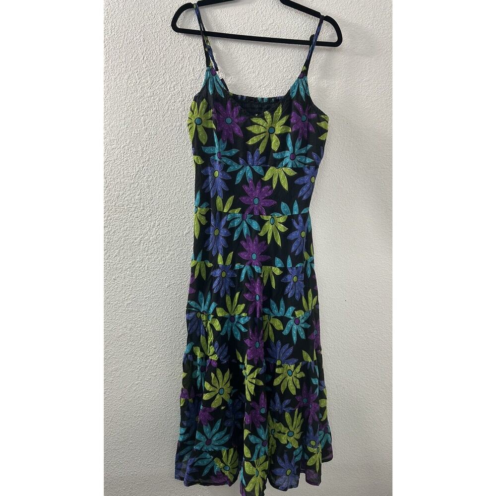 Vintage Karen Hart 90s Dress Black Size M Floral Sundress Spring Bloomcore